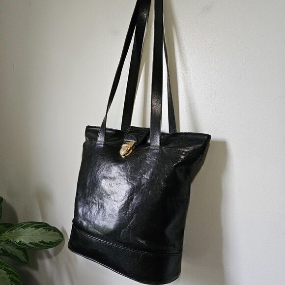 VINTAGE OROTON LARGE BLACK GENUINE COWHIDE SHOULDER BAG - Picture 10 of 16